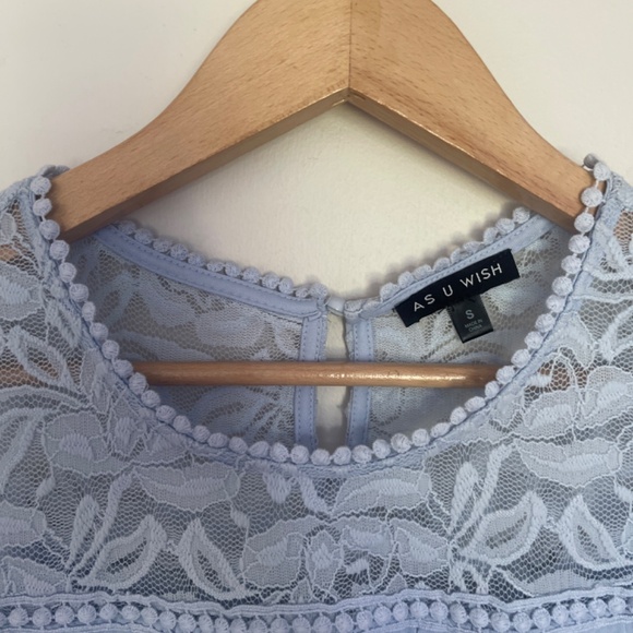 As U Wish Summer Baby Blue Lace Top Cut Out Sleeves Babydoll Dress - Picture 5 of 6